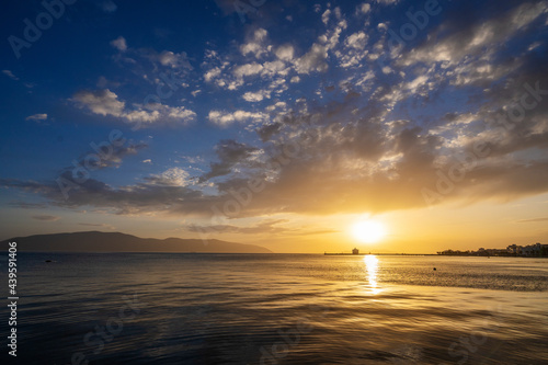 Beautiful sunlight with clouds at sunset in the Mediterranean Sea in Albania