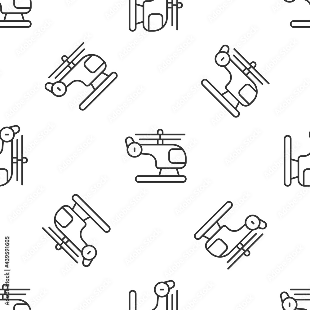 Grey line Helicopter aircraft vehicle icon isolated seamless pattern on white background. Vector