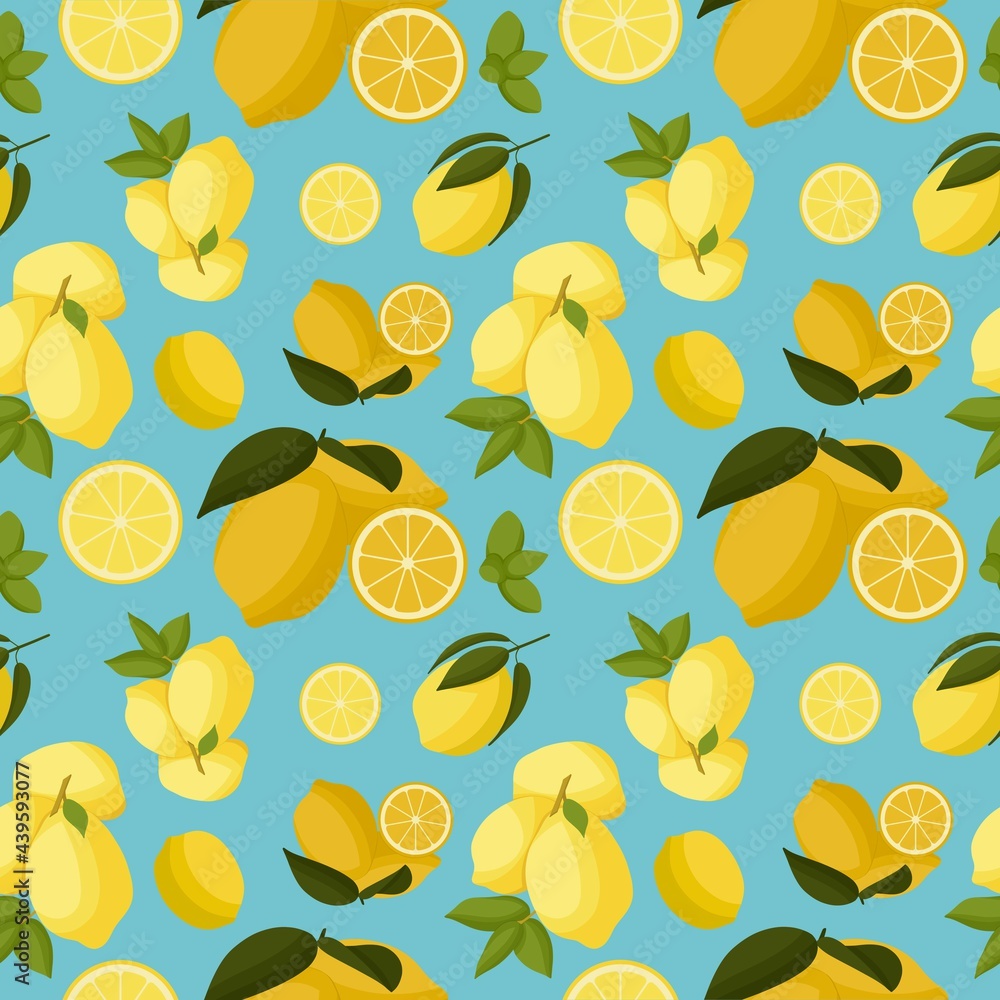 Seamless pattern of lemons on light blue background Seamless pattern of lemons on light blue background