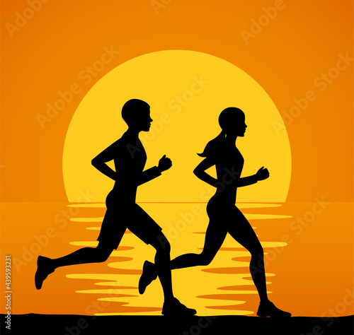 jogging couple silhouette