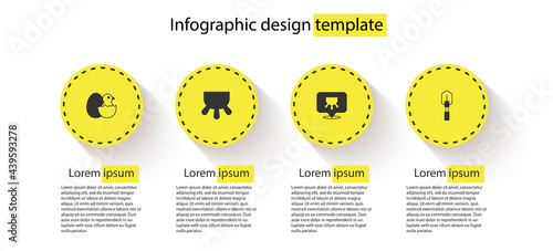 Set Little chick in cracked egg, Udder, and Shovel. Business infographic template. Vector