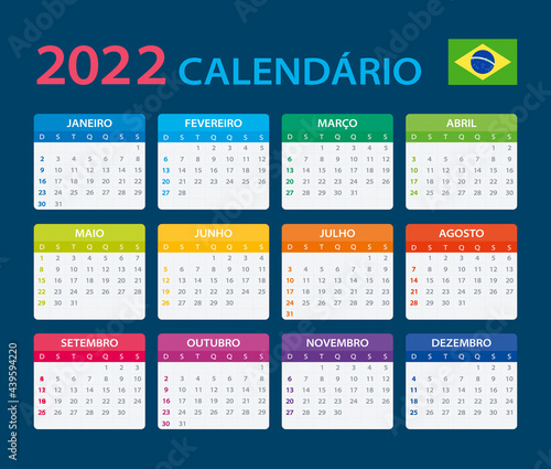 2022 Calendar - vector template graphic illustration - Brazilian version