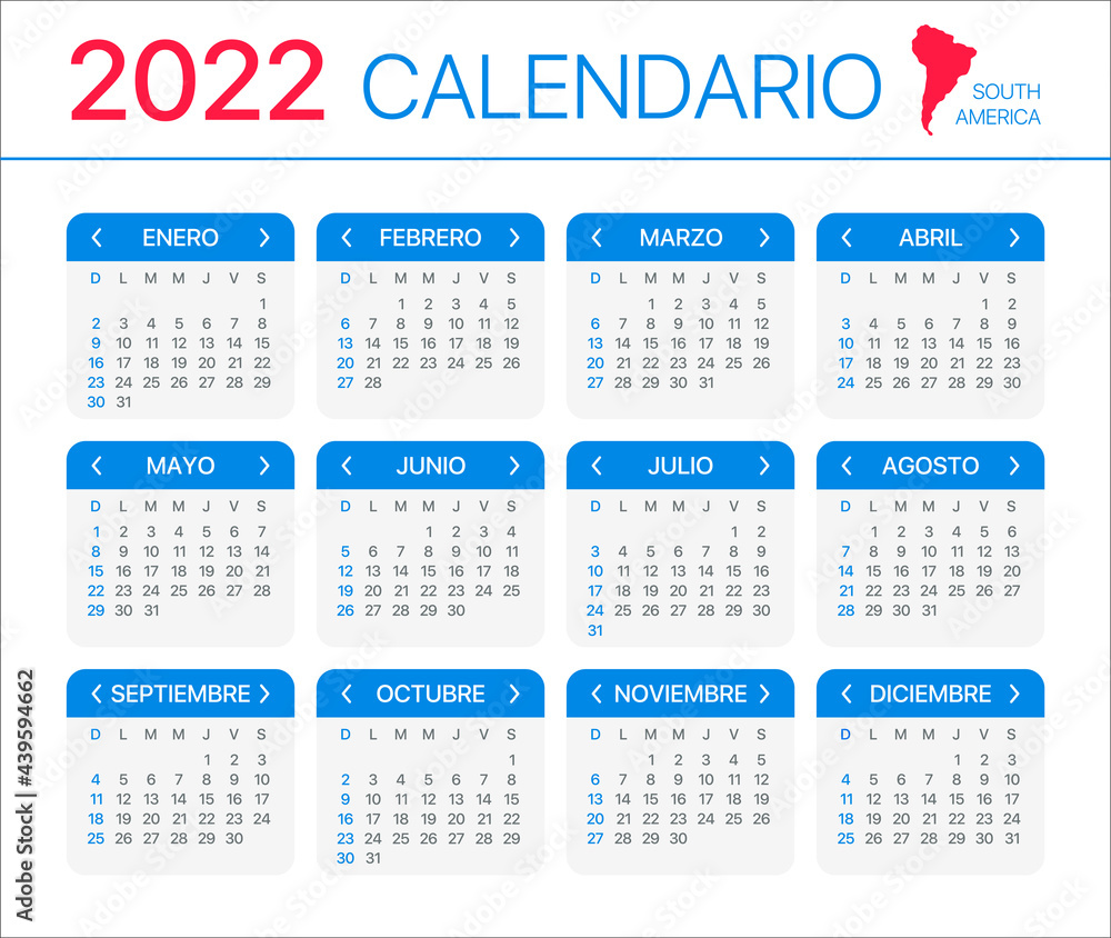 2022 Calendar - vector template graphic illustration - Spanish Version. 2022 Calendar - vector template graphic illustration - Spanish Version.