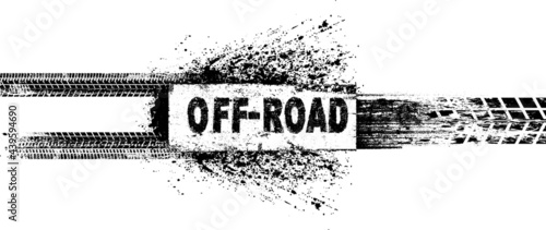 Vector off road  textured  design element . Mud splash grunge texture.  Banner with tire tracks .