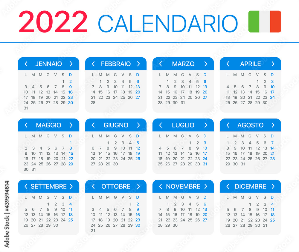 2022 Calendar - vector template graphic illustration - Italian version. 2022 Calendar - vector template graphic illustration - Italian version.