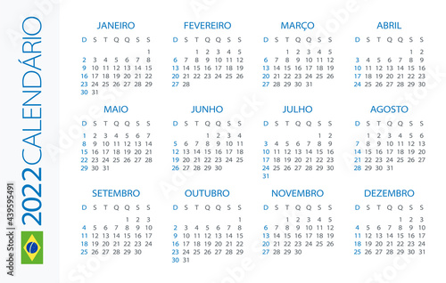Calendar 2022 Horizontal - illustration. Brazilian version. 
