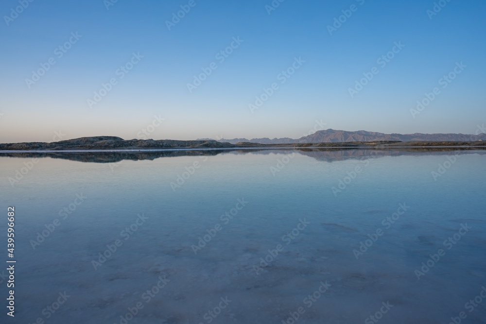 Aerial view of Feicui lake which is a salt lake in Qinghai, China.