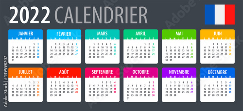 2022 Calendar - vector template graphic illustration - French version. 