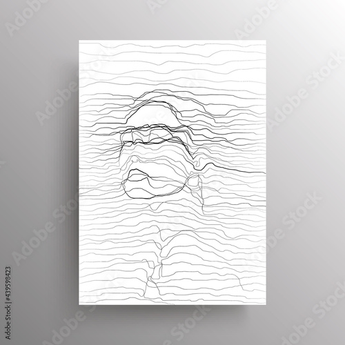 Abstract female face in wavy horizontal lines style. Portrait of an Asian woman in linear distortion style isolated on white background. Design for wall decoration, poster. Vector