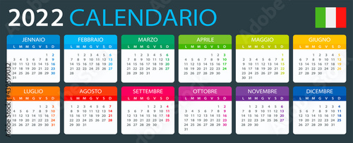 2022 Calendar - vector illustration, Italian version. 