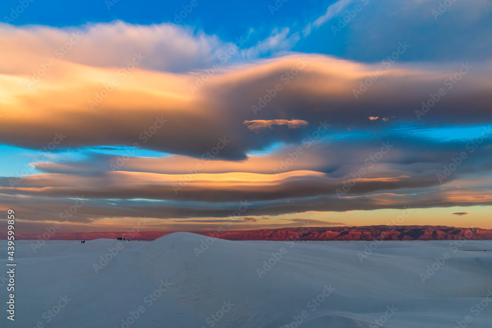 dramatic and inspiring sunset sky in White Sands National Park in New Mexico.