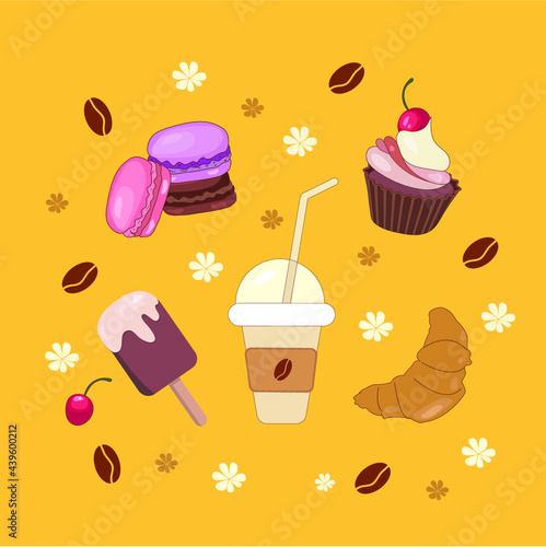 sweet set vector illustration dessert delicious