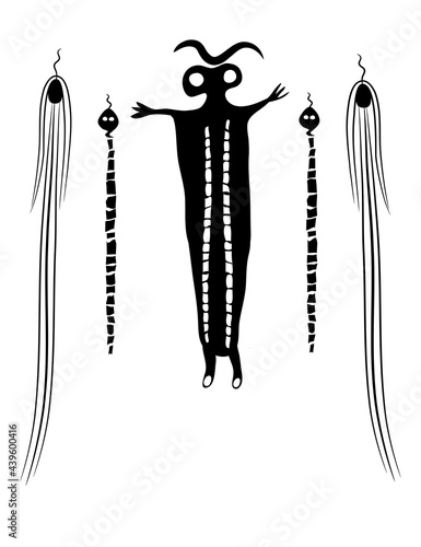 Snake charmer - drawing in the style of cave paintings