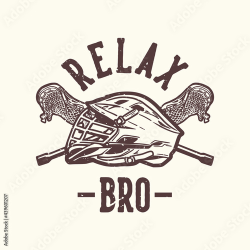 logo design relax bro with lacrosse helm and stick vintage illustration