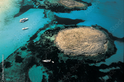 Aerial view of a rocky island in the  Balearic islands. 