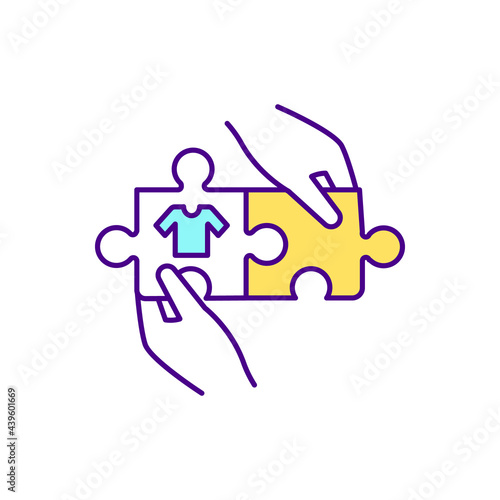 Clothing dropshipping RGB color icon. Fashion marketplace. Secondhand store. Isolated vector illustration. Giving clothes second life with charity. Ecommerce business simple filled line drawing © bsd studio
