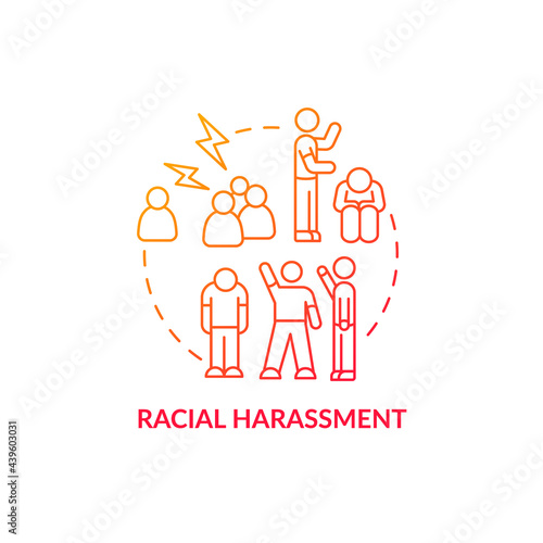 Racial harassment concept icon. Racism in social situation abstract idea thin line illustration. Hostile environment. Race discrimination. Being unfairly judged. Vector isolated outline color drawing