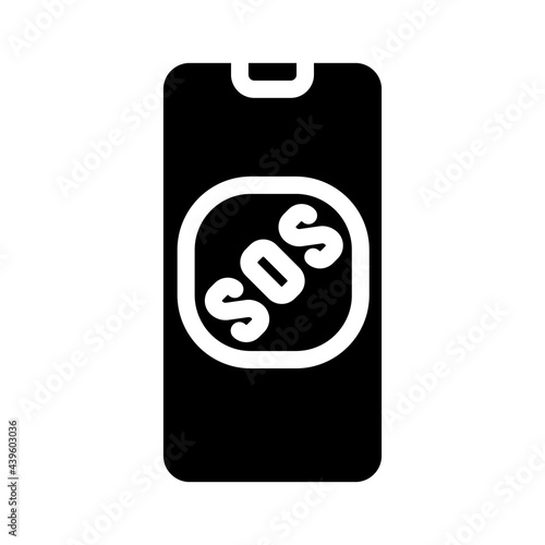 sos button on smartphone screen when neurosis glyph icon vector. sos button on smartphone screen when neurosis sign. isolated contour symbol black illustration