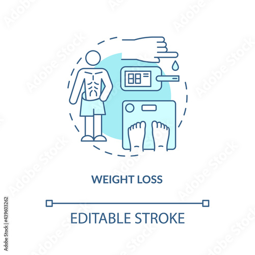 Weight loss concept icon. Loosing kilograms. Disease troubles. Medical treatment. Curing diabetes abstract idea thin line illustration. Vector isolated outline color drawing. Editable stroke