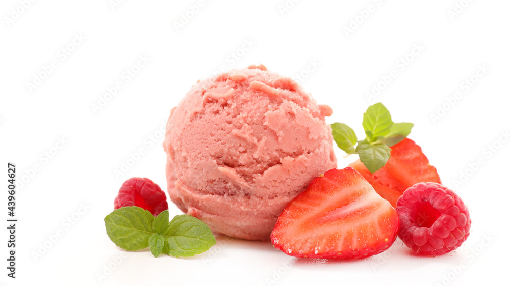 strawberry ice cream scoop isolated on white background strawberry ice cream scoop isolated on white background