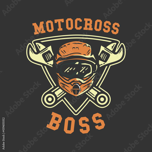 motocross logo design motocross boss with helmet and wrench vintage illustration