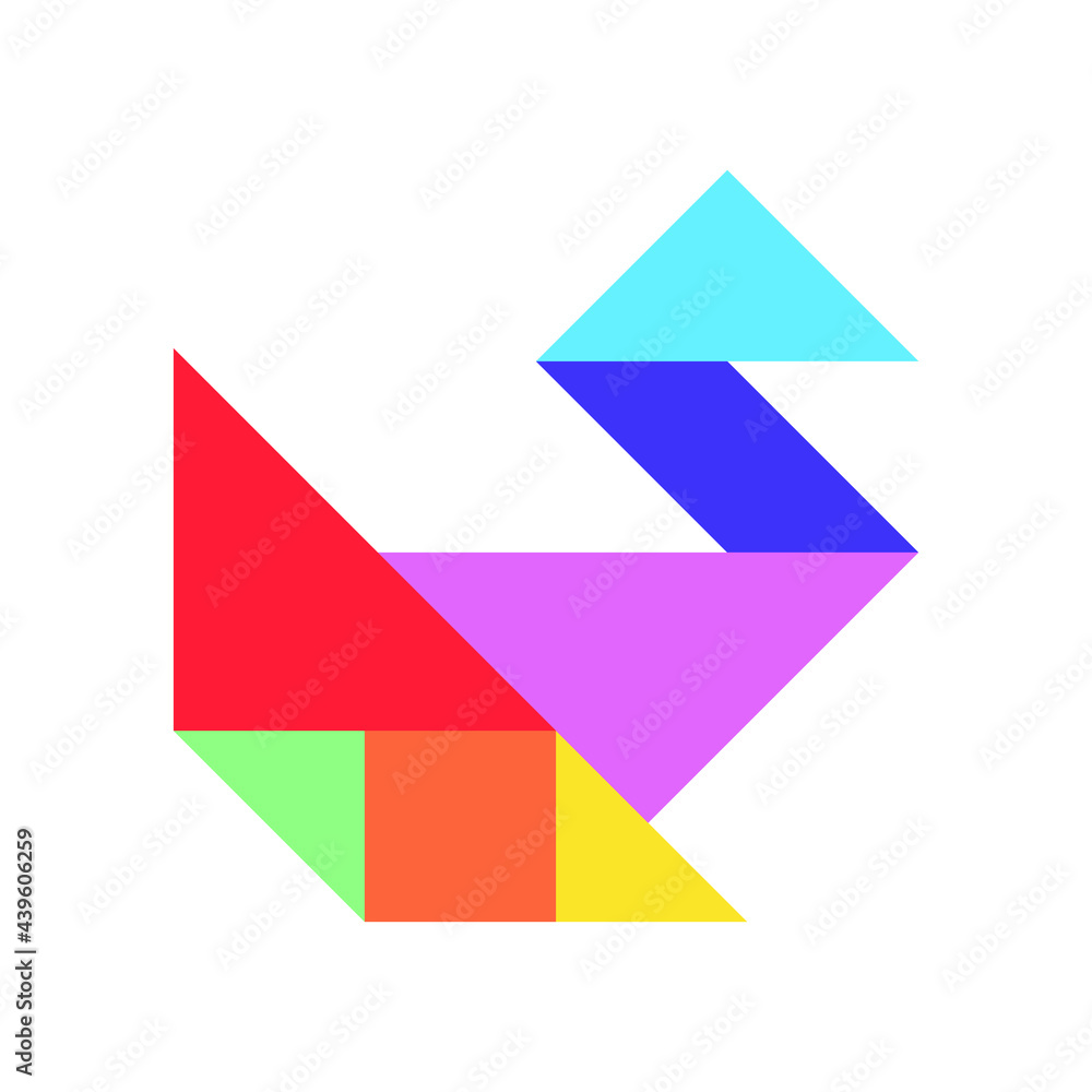 Color tangram puzzle in bird (duck, goose, swan) shape on white background Color tangram puzzle in bird (duck, goose, swan) shape on white background
