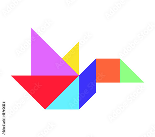 Color tangram puzzle in flying bird shape on white background