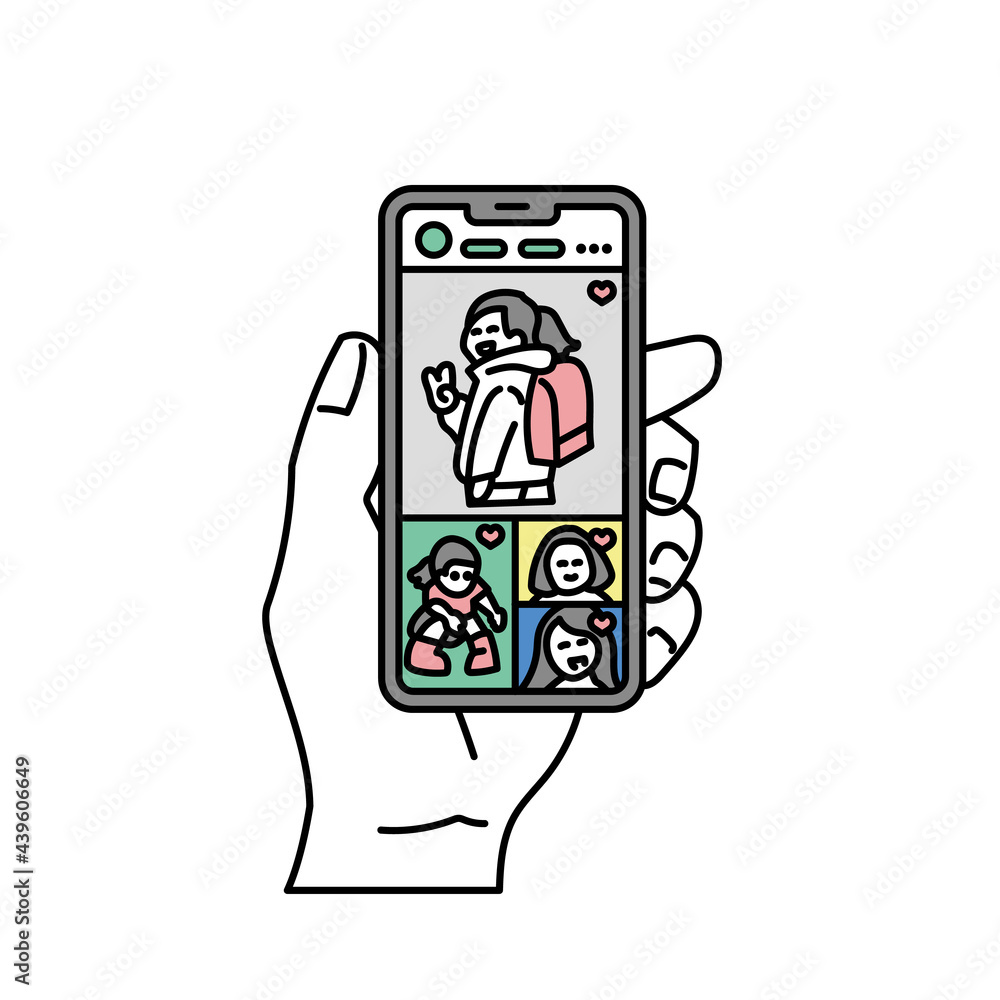 スマホで子どもの写真を見るイラスト Stock Vector Adobe Stock