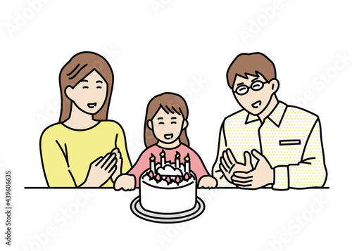 誕生日を祝う家族のイラスト