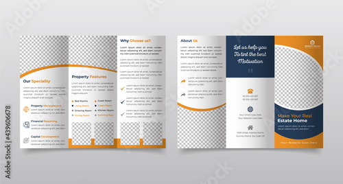 Brochure design template,  Real Estate Tri fold brochure design. Construction, Real Estate, Builders Company Trifold Brochure, Leaflet, Poster, annual report, booklet photo