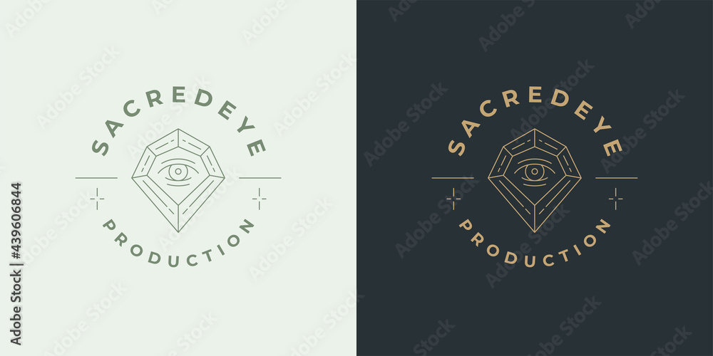 Magic eye with diamond logo emblem design template vector illustration in minimal line art style Magic eye with diamond logo emblem design template vector illustration in minimal line art style