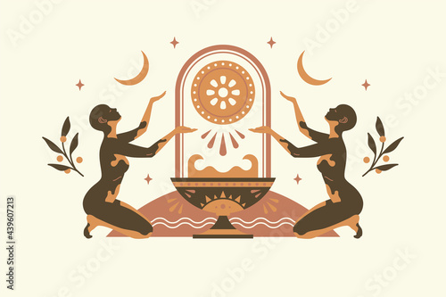 Beautiful african woman people silhouettes modern drawing style