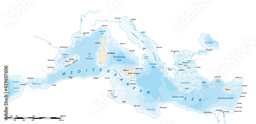 vector map of the Mediterranean Sea, Southern Europe, North Africa and Middle East 