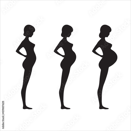 Collection of silhouettes of pregnant women isolated on white background.Stock illustration.Set of women with belly.