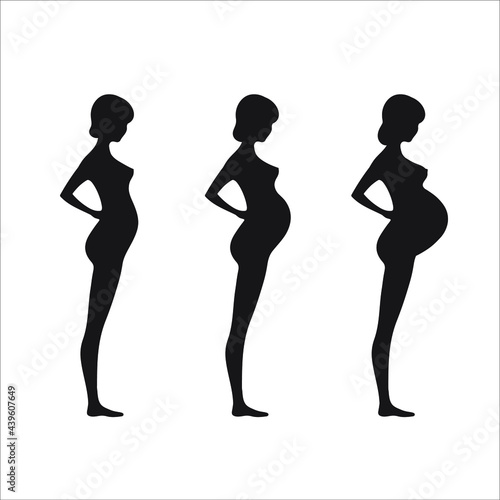 Collection of silhouettes of pregnant women isolated on white background.Stock vector illustration.