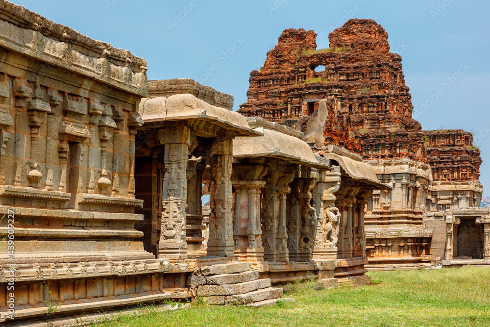 Mandapa pillared outdoor hall or pavilion in Achyutaraya Temple in Hampi