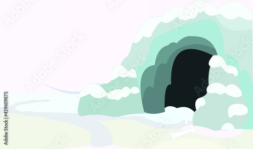 Snow field with cave vector artwork