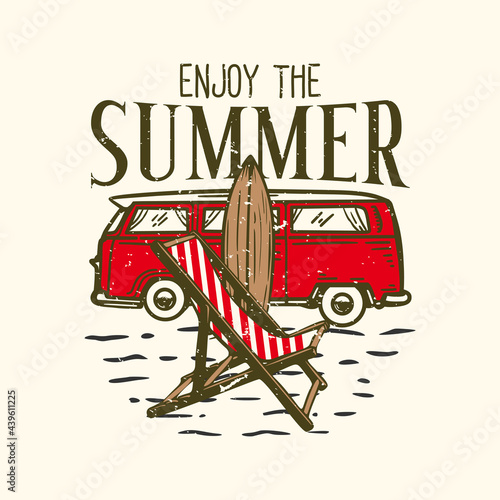 T-shirt design slogan typography enjoy the summer with beach elements vintage illustration