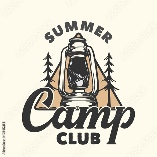 logo design summer camp club with camping lantern vintage illustration