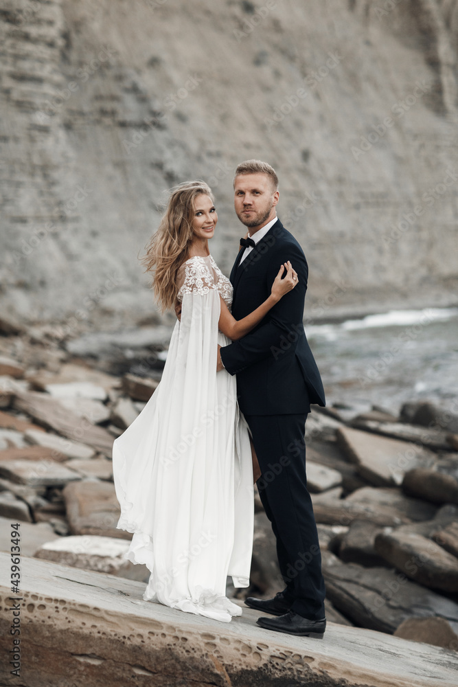 Fashion portrait of a bride and groom, Wedding couple
