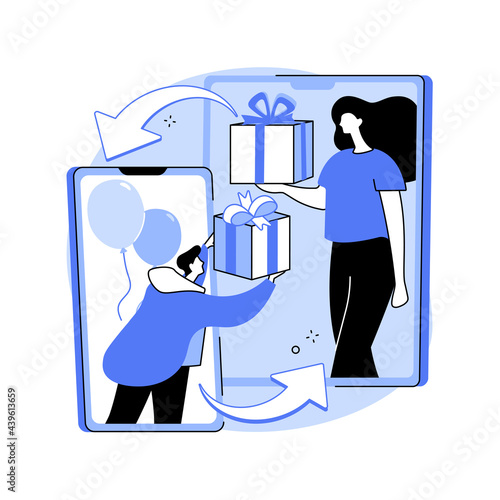 Sharing gifts online abstract concept vector illustration.
