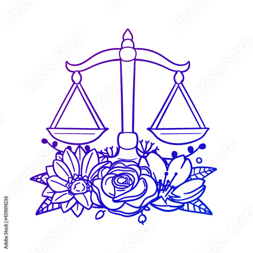 Balance Rose Flower with Vintage Justice Design. Scale Floral frame ornament vector style. Decoration Design Wreath illustration.