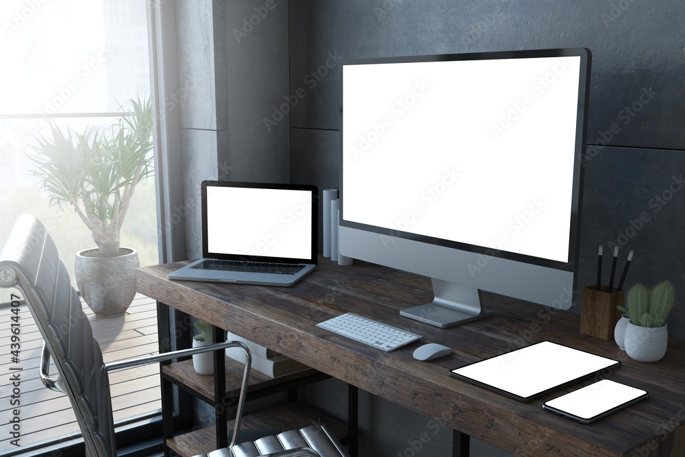 Fototapeta premium Responsive devices on wooden desktop