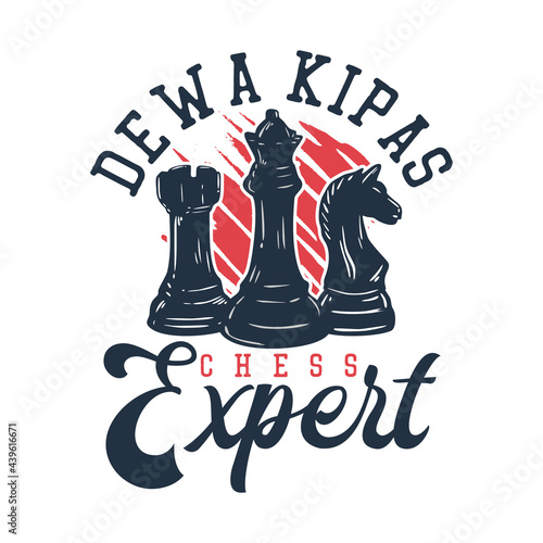 t shirt design dewa kipas chess expert with chess vintage illustration photo