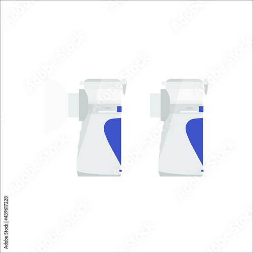 Vector nebulizer in color with mask. Breather for cough relief, inhalation, allergic patient. Flat.