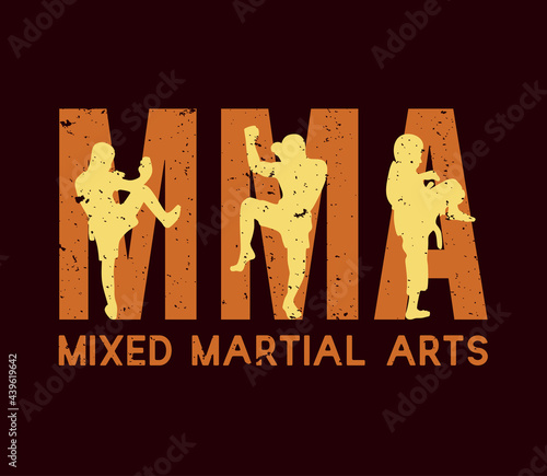 t shirt design mma mixed martial art with silhouette muay thai martial art artist vintage illustration