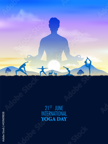 people doing asana and meditation practice for International Yoga Day on 21st June