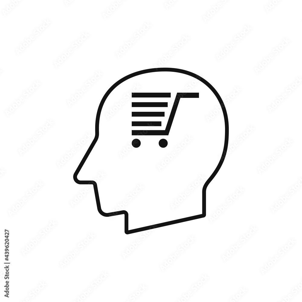 Human head with Shopping cart sign silhouette vector illustration Human head with Shopping cart sign silhouette vector illustration