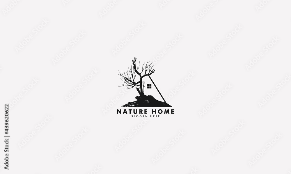 Vintage tree home logo design template
