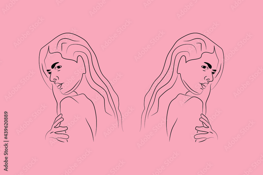 Abstract  hand-drawn line drawing minimal woman portrait and body Vector illustration Contemporary portrait